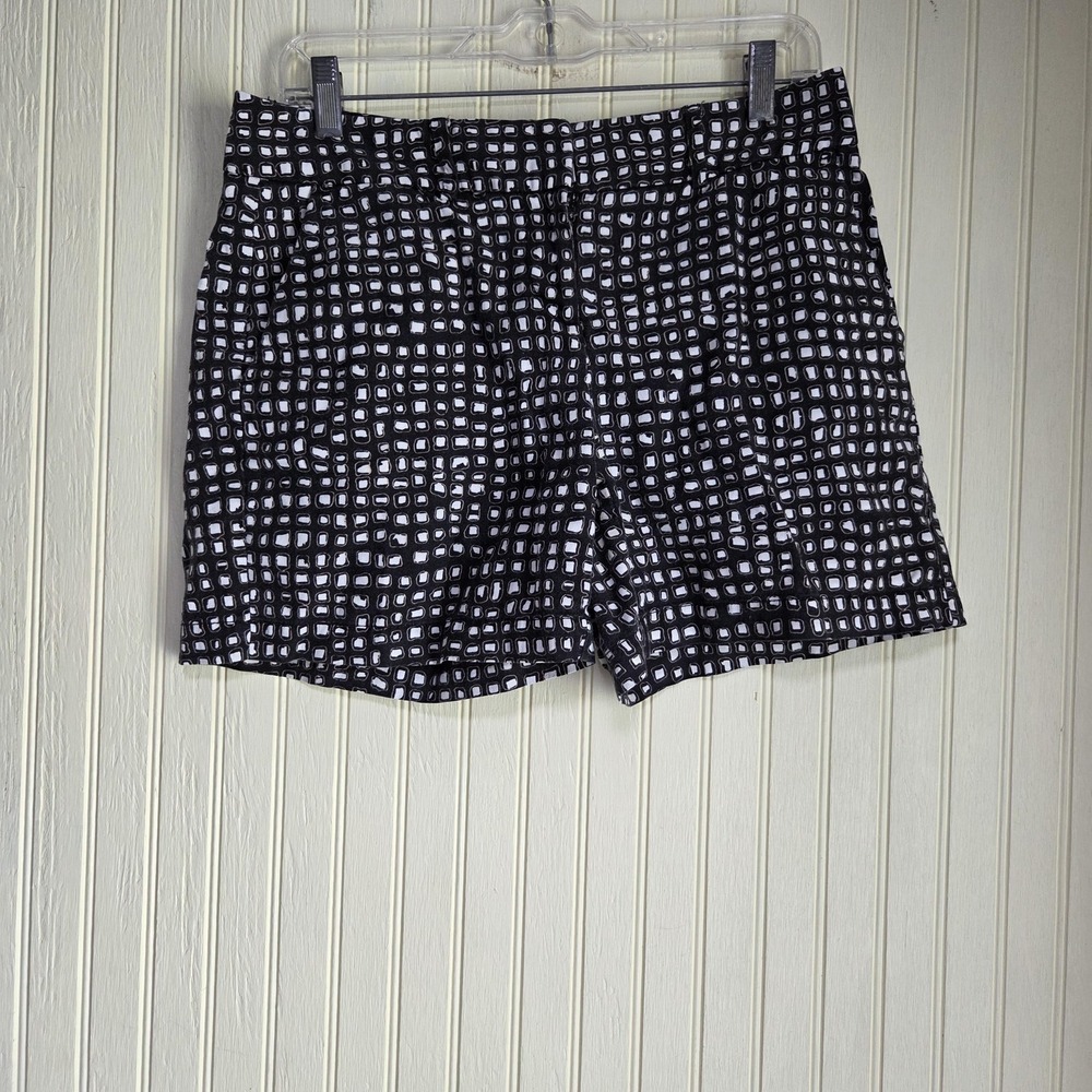 Ann Taylor LOFT Shorts Womens 2 Black Linen Cotton Chino Geometric Print Casual